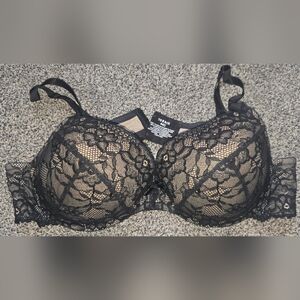 Torrid Beige and Black Lace-Trim Bra Size 44C